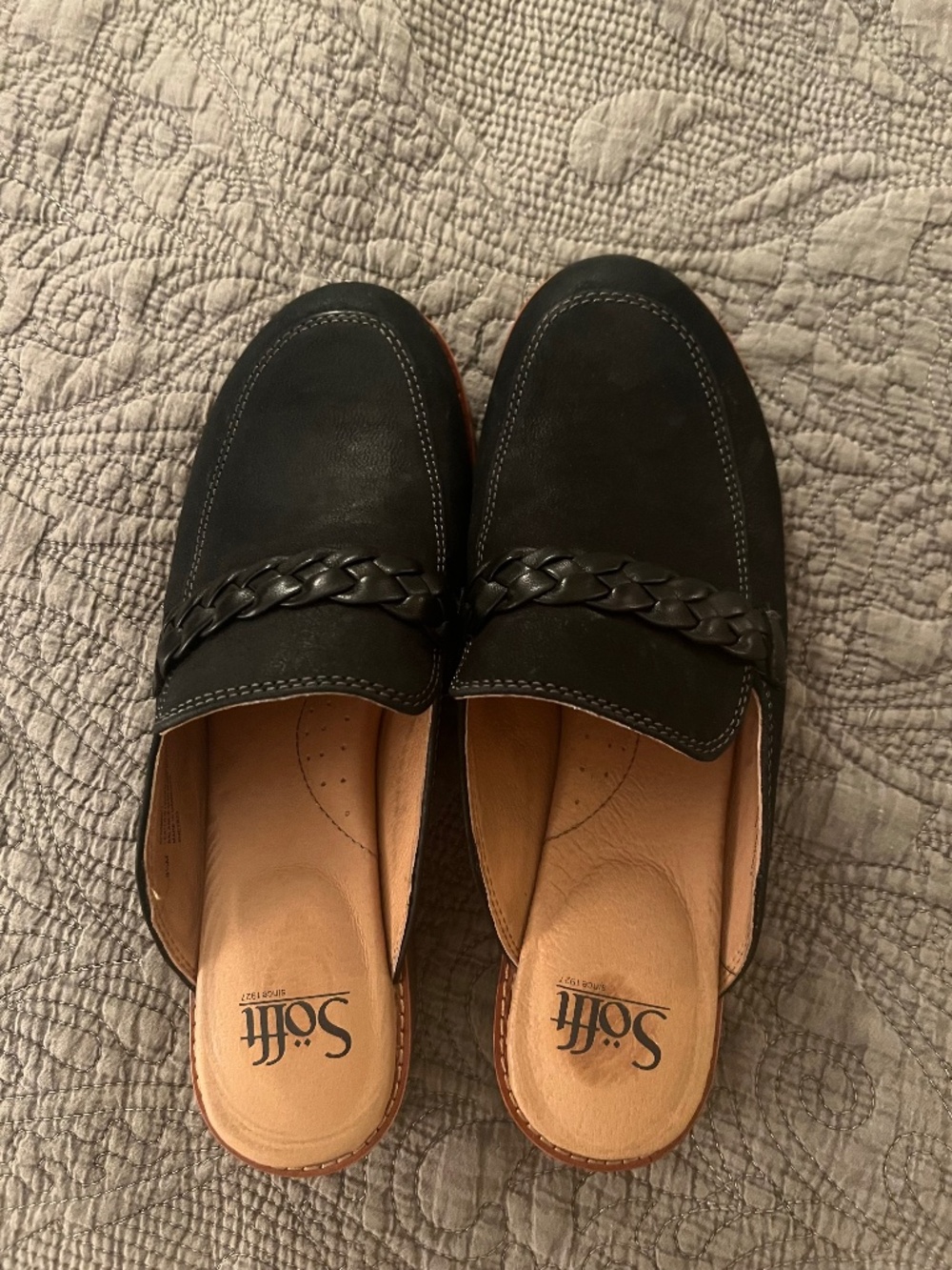 Sofft Black Suede Leather Braided Mules 9.5 NWOT